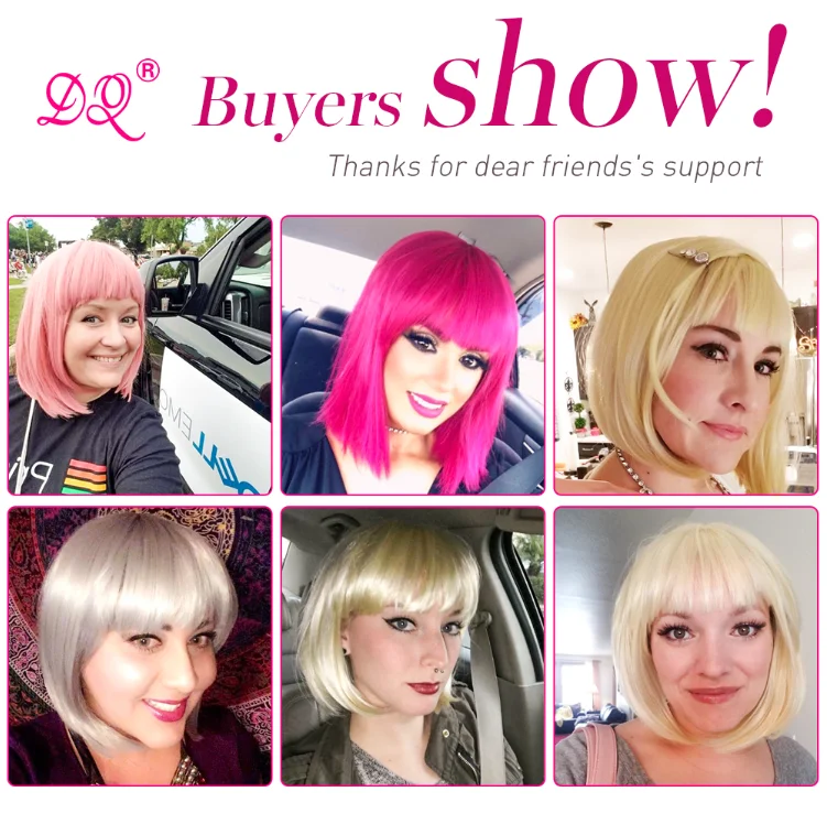 DQ прямой короткий боб парик с челкой синтетический парик для женщин розовый блонд синий фиолетовый коричневый Омбре цветной парик косплей парик