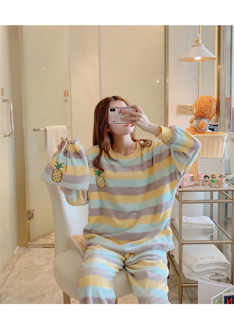 JULY'S SONG женский пижамный комплект из 2 предметов, весенне-осенняя Пижама с Разноцветными полосками радуги, милая пижама с длинным рукавом, повседневная домашняя одежда