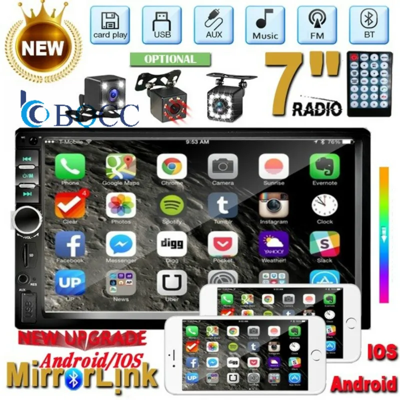 Автомагнитола 2 Din с сенсорным экраном 7 дюймов HD Bluetooth Android/ IOS радио FM AUX USB SD MP5 +