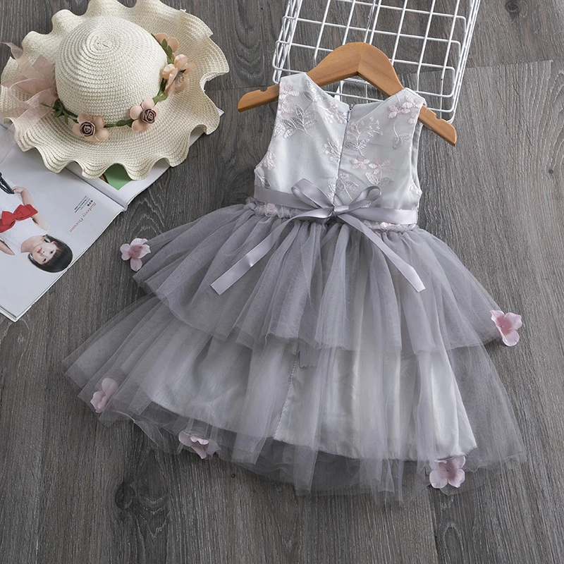 Детское Сетчатое платье-пачка принцессы с цветочной вышивкой для девочек детское Элегантное свадебное платье с вырезами для детей, праздничная одежда Vestidos