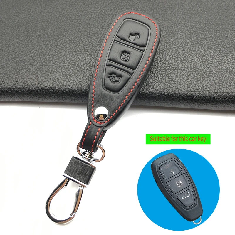 black Кожаный чехол для ключей для Ford Focus 3 MK3 Kuga FugaST RS пылесборник 3 Смарт-кнопка автомобильный чехол starline a91 - Название цвета: black