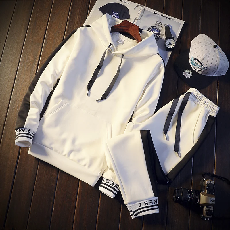 

2 Piece Sets Men Tracksuit Set Fashion Hooded Jacket Suit Men Spring Autumn Sporting Suit Jacket+Pant Sportswear Dropshipping