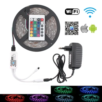 

RGB LED Strip Light 5050 DC12V Ribbon Waterproof/No Waterproof Flexible LED WIFI Controller 60LED/M 5M LED Strip 12V 3A Adapter