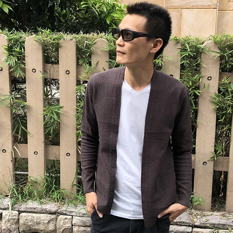 Men Knitted Cardigan Sweater Solid 