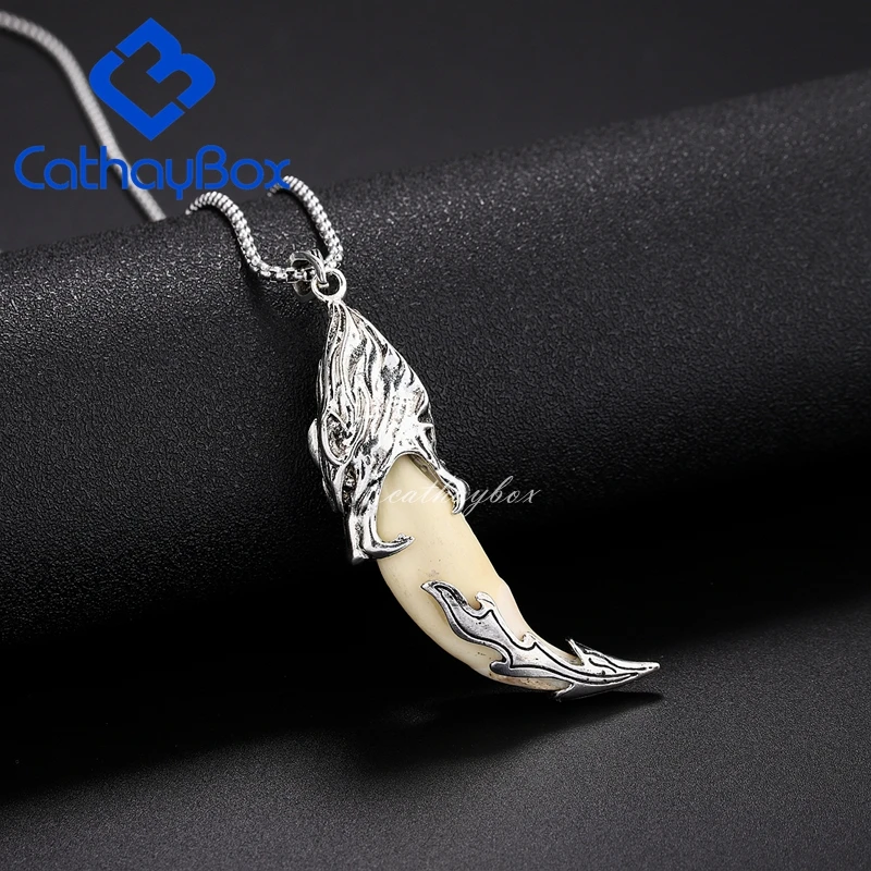 Men's Trendy Wolf Tooth Pendant Tribal Design Cream Necklace Wolf Head Jewelry W/ SS Chain 24" Long L CB03B013