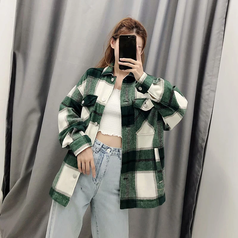 buy Women Plaid Jackets Coat Elegant Ladies Turn Down Collar Wool Blend Coats Long Sleeve Autumn Winter