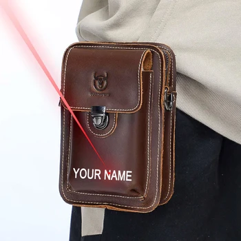 

Free Engraving Your Name Crazy Horse Leather Male Waist Packs Phone Pouch Bags Waist Bag Men's Small chest Shoulder Belt Bag