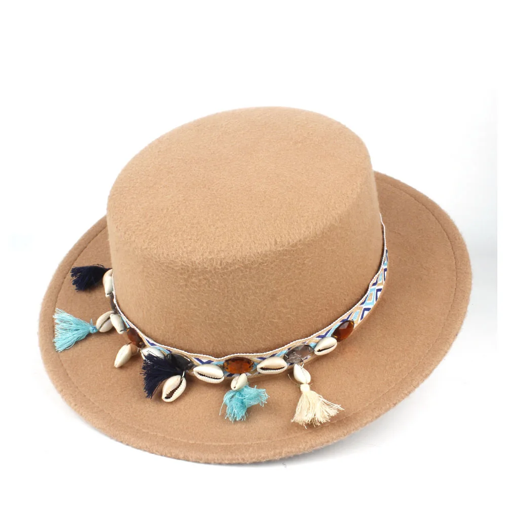 Khaki Женская шляпа с плоским верхом, зимняя женская шляпа для путешествий, дикая фетровая шляпа, винтажная шляпа-чародей, размер 56-58 см - Цвет: Khaki