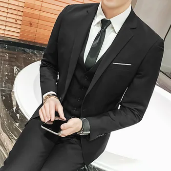 

Plus Size 5XL 6XL Men's Slim Fit One Button 3-Piece Business Dress Suit Blazer Coat Tux Vest Pants Black Navy Wedding Men Suits