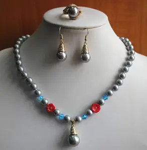 

Charming Women'S Mixed Color Pear/Coral Flower Necklace Earring Ring Jewelry Set
