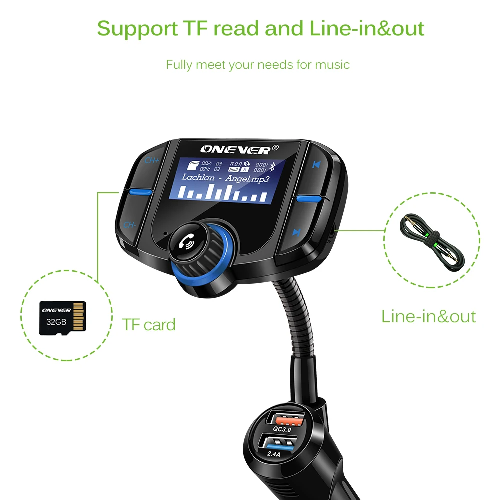 Onever QC3.0 Поддержка Siri fm передатчик Bluetooth модулятор 2 порта быстрая зарядка зарядное