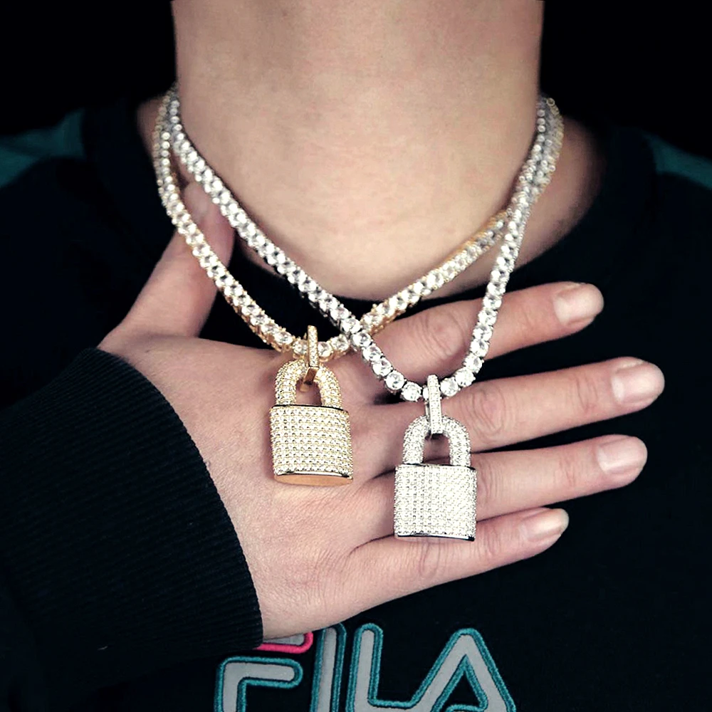 Iced-Out Lock Pendant (Silver)