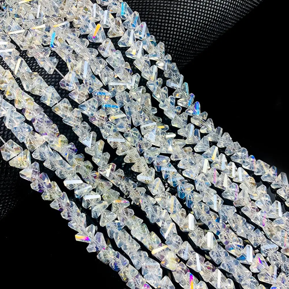 Rainbow Aurora Crystal Bead Irregular Shaped Drilled Spacer Loose Bead for Jewelry Making 3D Triangular DIY Decoration 10/20pcs