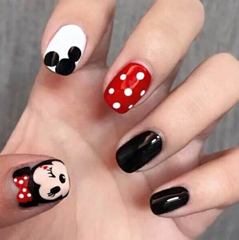 

24Pcs Detachable False Nails Artifical Tips Set Press On Designed Nails Full Cover Cartoon Art Fingernail with Glue