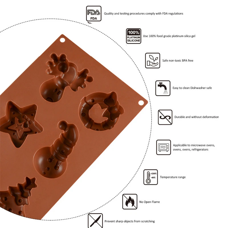 6 отверстий Рождественская силиконовая форма Санта снеговик DIY Инструменты для выпечки 3D креативные формы для выпечки для желе шоколада льда торта