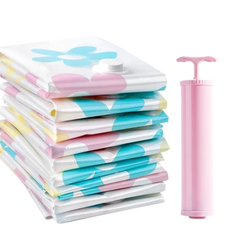 

9Pcs Thickened Vacuum Storage Bag Vacuum Compressed Bag with Hand Pump Reusable Blanket Clothes Quilt Storage Bag Organizer