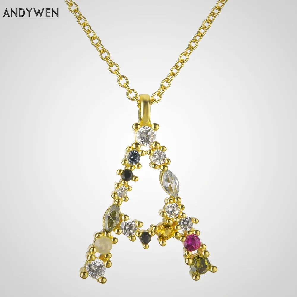 ANDYWEN серебро 925 пробы 26 букв A K алфавит начальный кулон ожерелье D буквы G ювелирные
