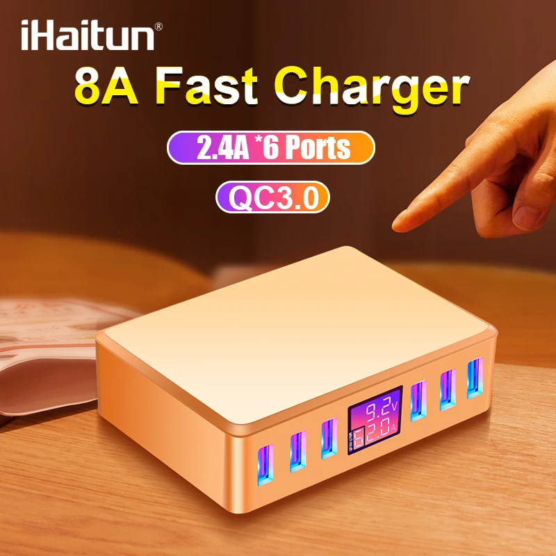 IHaitun Оригинальная док станция 40 Вт с 6 портами USB QC 3 0 со светодиодным дисплеем