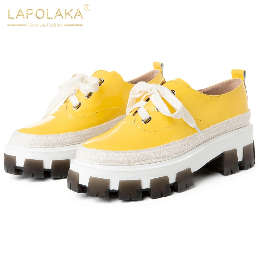 

Lapolaka 2020 New Fashion Genuine Cow Leather Flat Platform Shoes Women Vulcanize Lace Up Comfortable Trainers Women Shoes