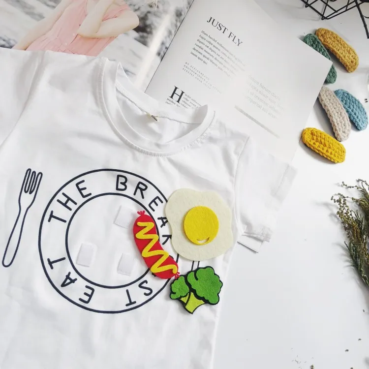 Summer girls tee boys short sleeve Tops kids t shirt Children Clothes baby tee vegetable food hook loop 1 to 6 yrs