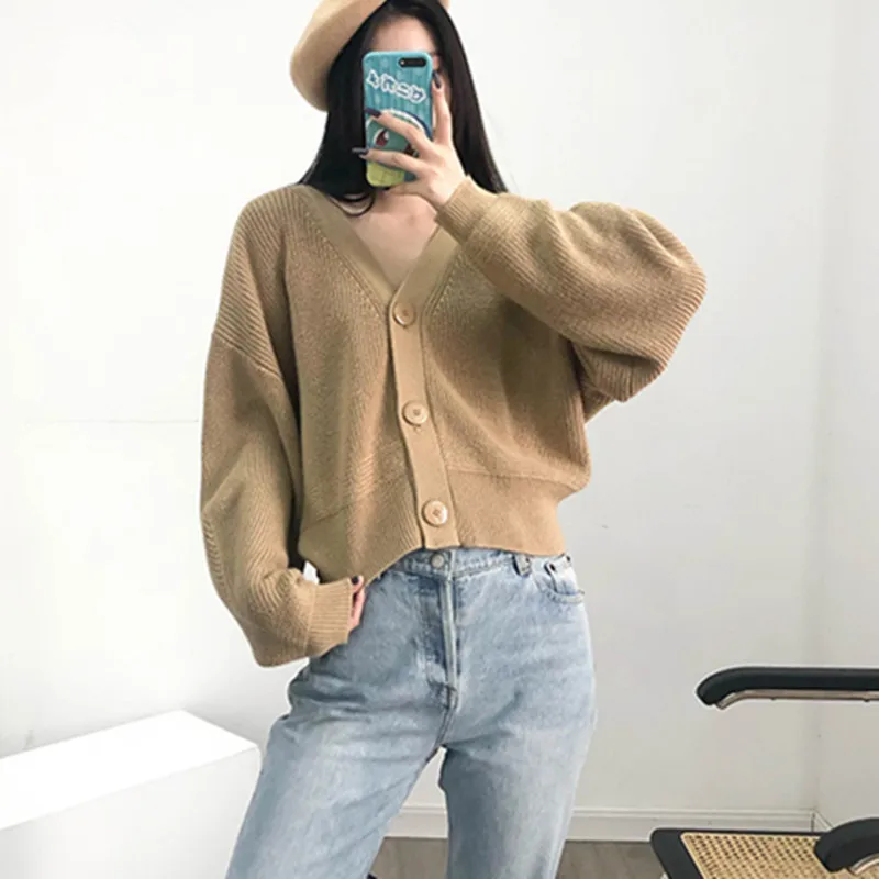 Lantern Sleeve Women's Sweater V-neck Single