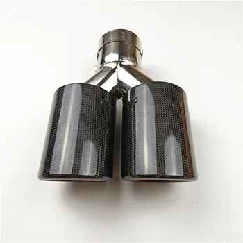 

1 Piece Auto car Accessories Double Outlet glossy Carbon Fiber Car Dual Exhaust Tip Muffler Pipe Universal Exhaust System