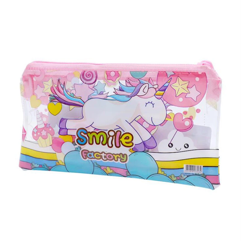 

1 set pink unicorn children pencil case Kids school supplies stationery set cartoon pencil case pencil Bag boys girls set