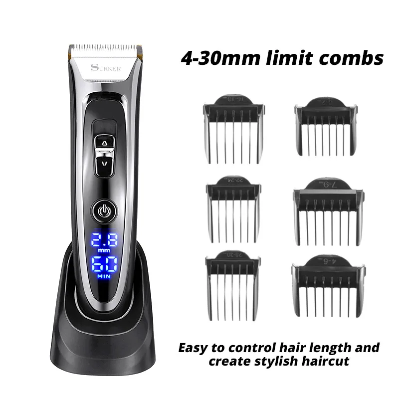 Billig Professionelle Wiederaufladbare Elektrische Haar Clipper Bart Rasierer Haar Trimmer mit Digital Led anzeige Männer Cordless Haarschnitt Maschine