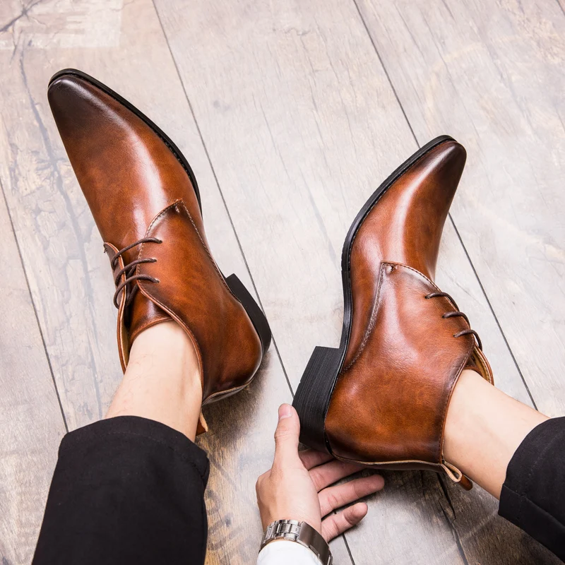 

2019 Spring/Autumn Men's Chelsea Boots,British Style Fashion Ankle Boots,Black Brogues Genuine Leather Casual Shoes Martin Boots