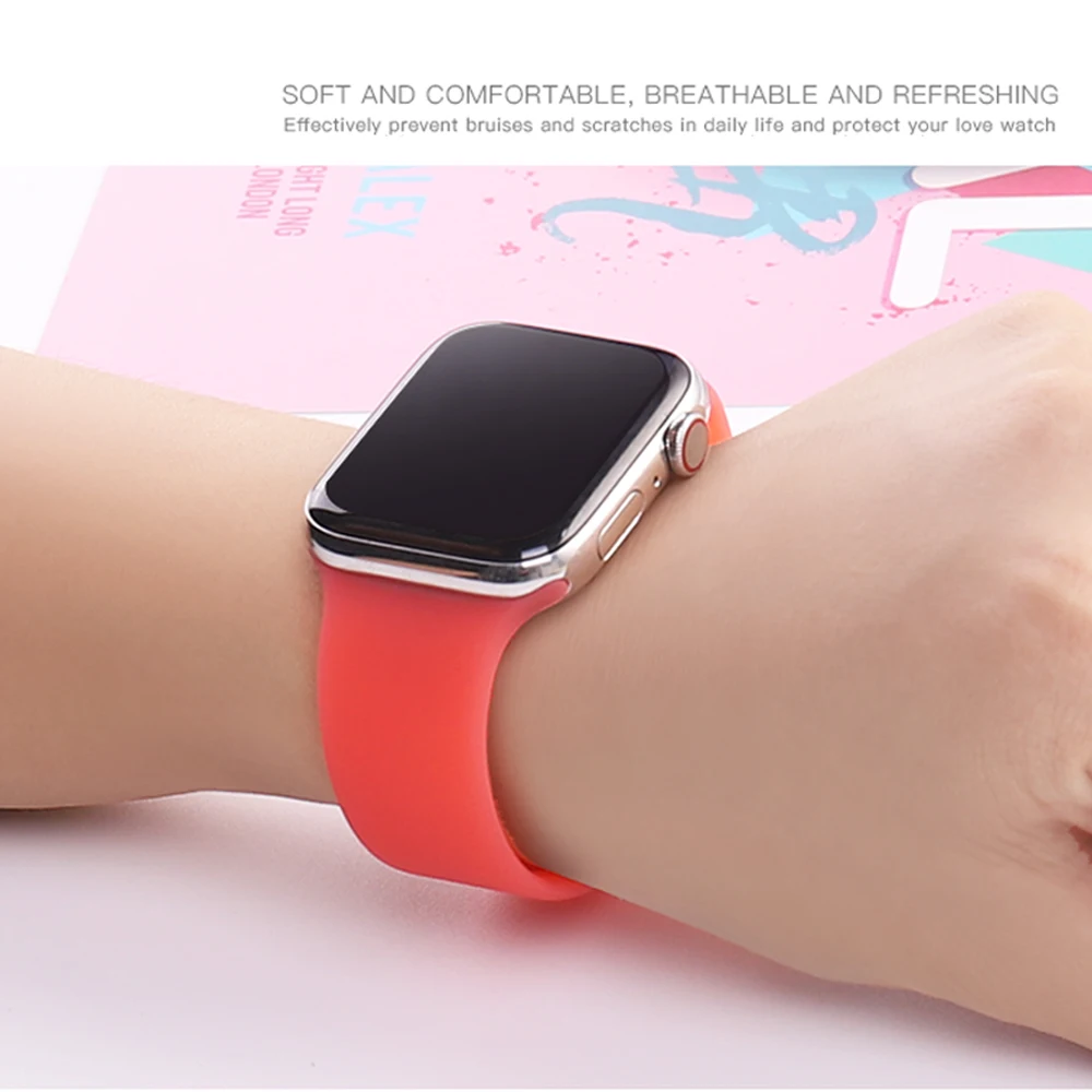 Силиконовый ремешок цвета желе для часов 42 мм 38 мм спортивный iwatch ремешок 40 мм 44 мм браслет на запястье для apple watch 5 4 3 2 1 серия