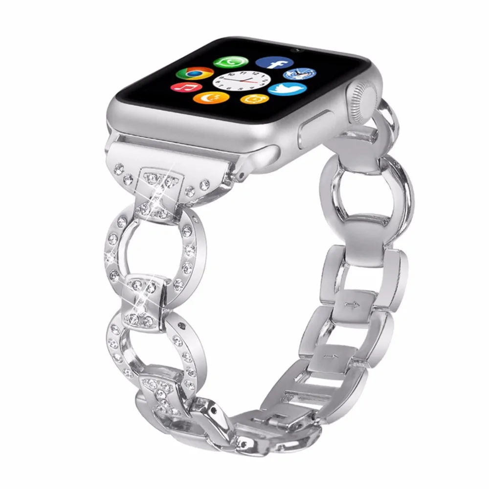 Нержавеющая сталь ремешок для наручных часов Apple Watch, ремешок 42 мм, 38 мм, для iwatch, версия 3/2/1 алмаз металлический браслет наручный ремень ремешок черного цвета