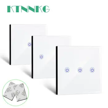 

KTNNKG 86 Wall Touch Transmitter Wireless Remote Control RF Tempered Glass Panel with LED for Lamp Light Switch 433MHz EV1527