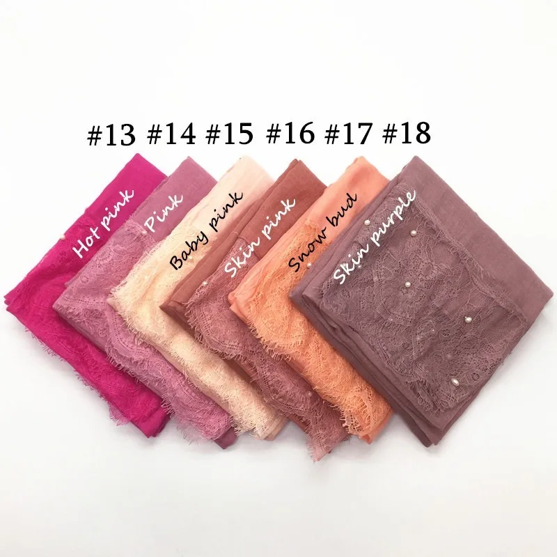 Luxury pearl lace hijab scarf plain maxi shawl popular Muslim lace scarfs headbands hot sale 1pc High Quality