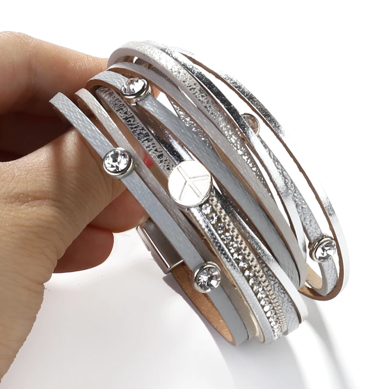 Amorcome символ мира Шарм кожаные браслеты для Женская веревочная цепочка Магнитная застежка модный браслет женщина ювелирный подарок