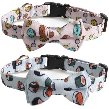 

Bowtie Dog Collar Breakaway Hamburger&French fries Patterns Adjustable Safety Buckle Pets Collars for Medium and Large Dogs