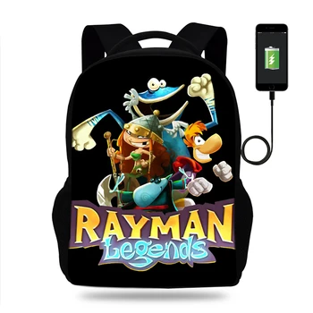 

USB Charging School Backpack Animals School Bag Rayman legends adventures Printed Schoolbag for Teenager Boys Girl knapsack