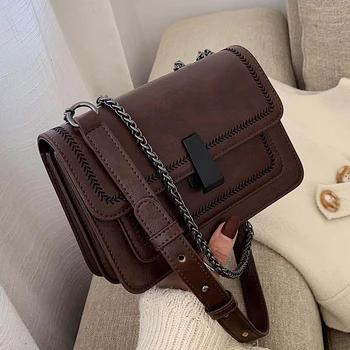 

2021 ladies retro leather shoulder bag chain design fashion messenger bag quality shoulder bag female travel handbag female bag