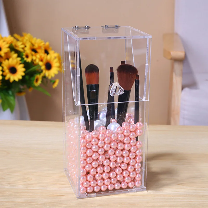 Acrylic Clear Makeup Brush Storage box with cover Plastic Makeup organizer Cosmetic tool Holder Pearl And Box Separate Sale Acrylic Clear Makeup Brush Storage box with cover Plastic Makeup organizer Cosmetic tool Holder Pearl And Box Separate Sale
