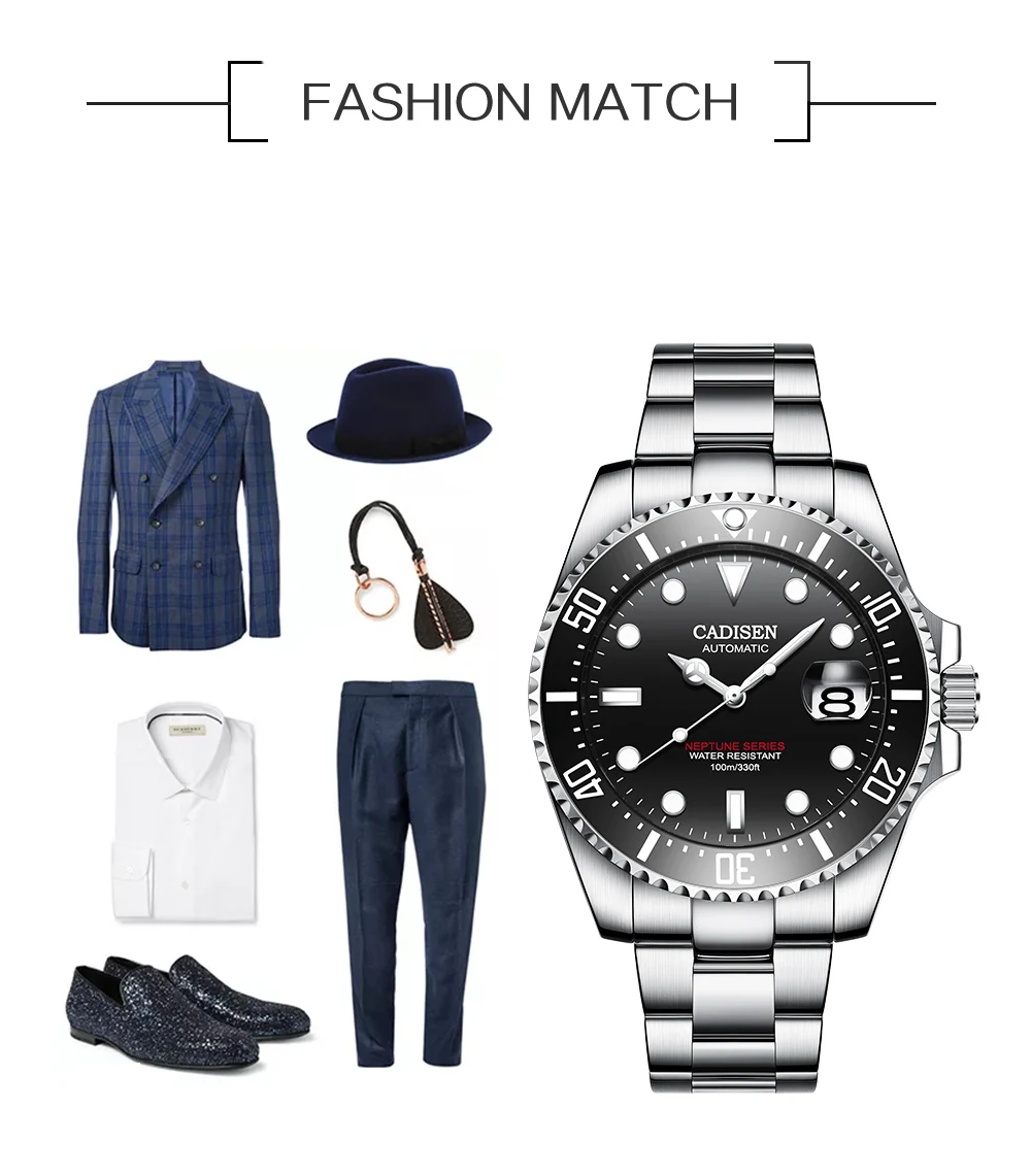CADISEN Watch for Men NH35A Movement Diving 10Bar Waterproof 43mm Automatic Watch Men Luxury Mechanical Wristwatch 2022