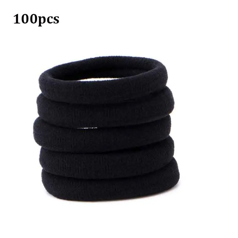 100Pcs Black 100 шт., диаметр 35 мм, высокоэластичные резинки для волос для женщин и девушек, повязка для волос, держатель для конского хвоста, резиновые резинки для волос, аксессуары для волос - Цвет: 100Pcs Black