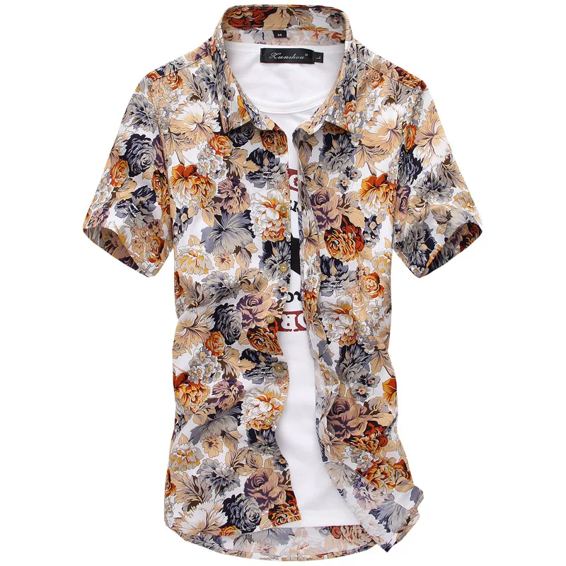 Изделие из хлопка с короткими рукавами футболка с принтом уличная Camisa Masculina гавайская рубашка уличная Chemise Homme рубашки для Для мужчин Camisas Лидер продаж