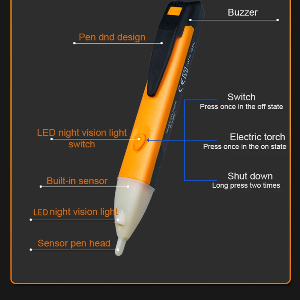 Upgraded Non-Contact Intelligent Test Pencil NCV Electric Tools Tester Pen Indicator Detector 20-1000V Current Voltage Meter