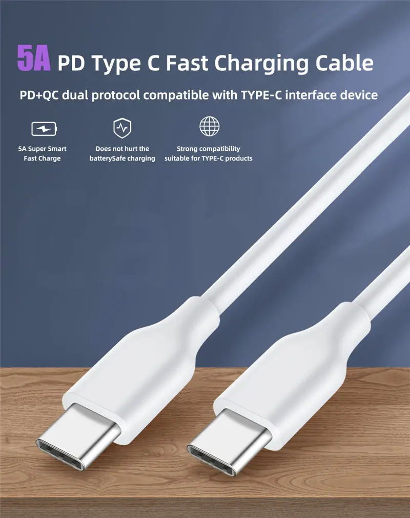5А type C USB C к USB C кабель папа-папа 5А PD кабель для быстрой зарядки и передачи данных для MacBook Pro ChromeBook для samsung Google