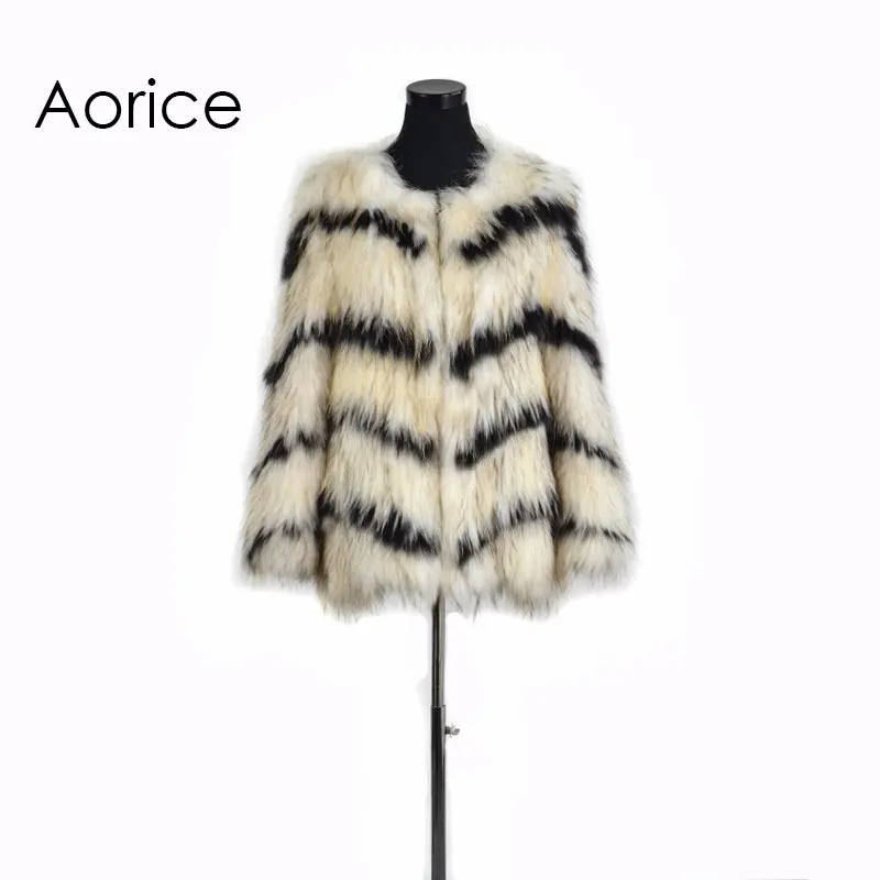 

CR090 New Knitted Raccoon Fur Coat Full Sleeve Raccoon Fur Jacket Wavy lines white and black