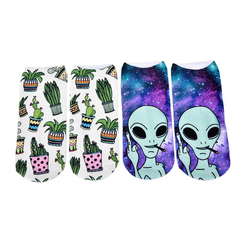 

1 Pair Funny Women 3D Printing Sock Low Cut Ankle Socks Aliens Cotton Hosiery Printed Sock 19cm