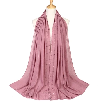 

Chiffon wrinkle scarf pearl edges shawl plain maxi ripple hijab long pashmina muffler muslim scarf fashion scarves 2020
