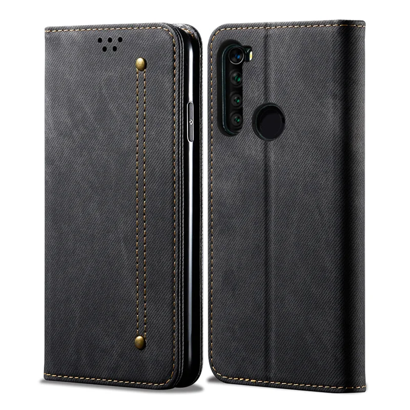 Ретро флип-чехол для Xiaomi Redmi Note 8 T, чехол из джинсовой ткани с подставкой и кошельком, задняя крышка для Redmi Note 8 Pro Note8T Fundas - Цвет: Black