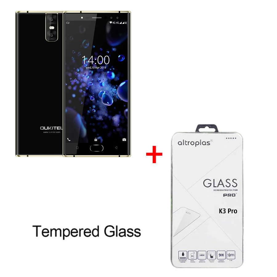 Смартфон OUKITEL K3 Pro, 4 Гб+ 64 ГБ, Android 9,0 Pie, Восьмиядерный процессор MT6763, FHD 5,5 дюйма, 6000 мАч, Face ID, 9 В/2 А, флэш-зарядка, мобильный телефон - Цвет: Black N Temper Glass