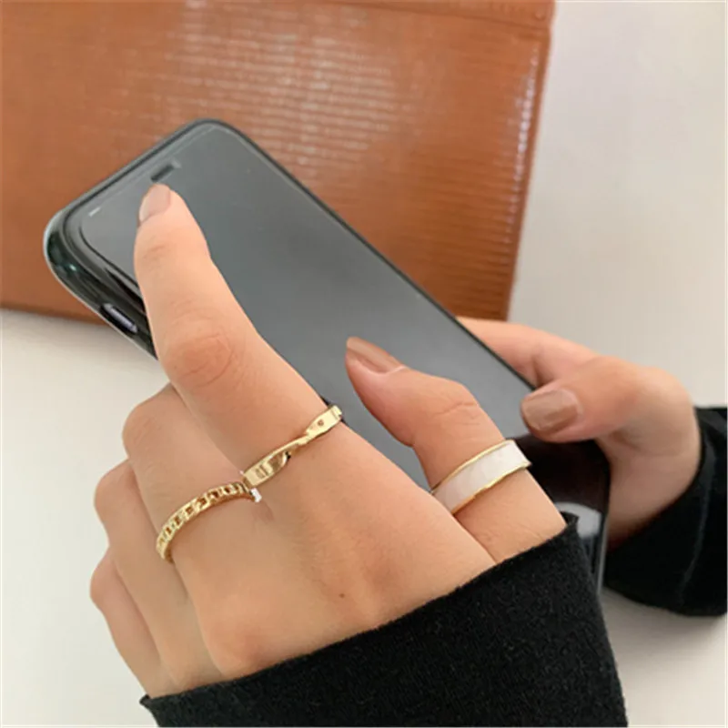 Bohemian 3pcs/set White Enamel Round Metal Ring Sets Geometric Twist Open Adjustable Rings Sets for Women Girl Jewelry Gifts - Image 5