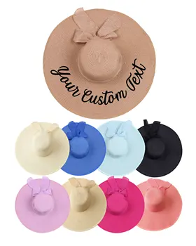 

Personalized Beach Floppy Hat with Custom Text Straw Sun Hat Bachelorette Party Gift Multiple Color